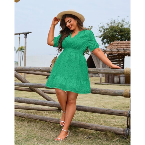 Plus Size Women’s Summer Dress Polyester Lace Ruffle A-line Beach Party - Picture 6 of 6